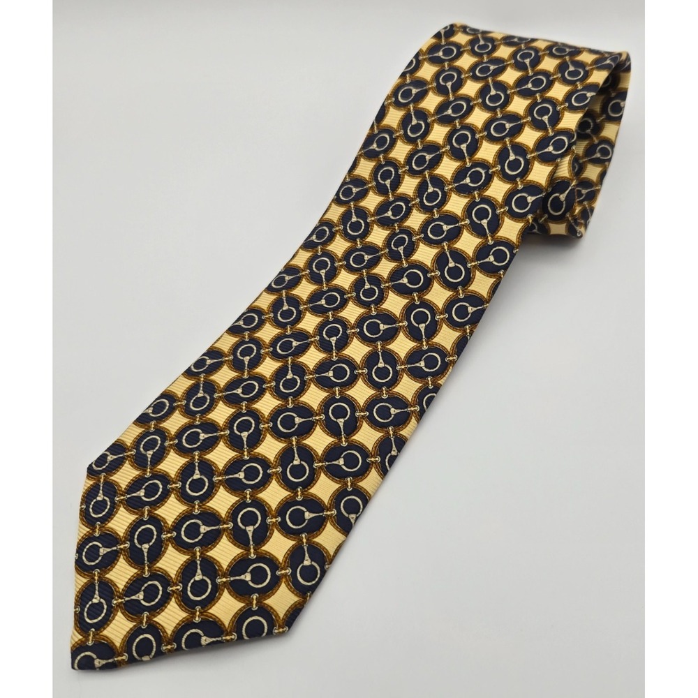 Brooks Brothers Silk Tie OS Horse Bit Equestrian Chain Geometric Navy Cream USA